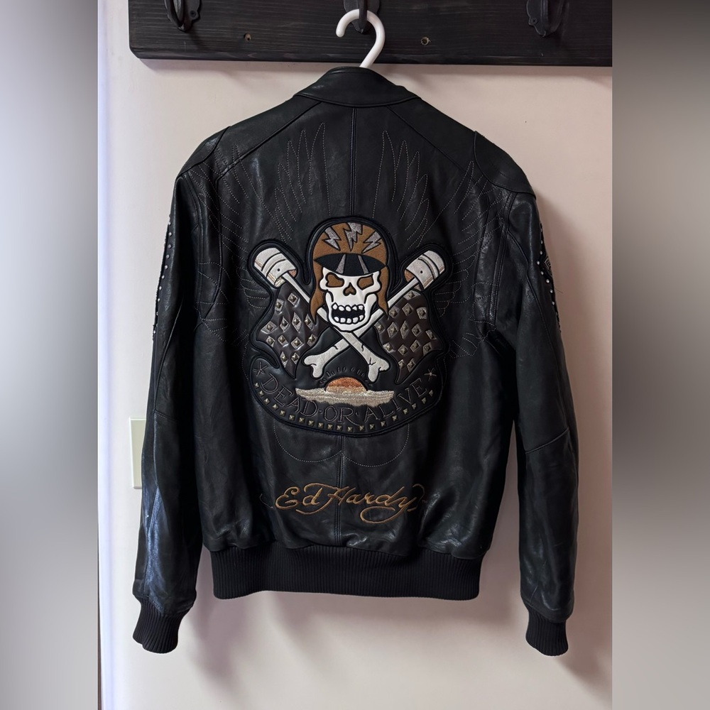 Vintage original Ed Hardy Avirex lambskin leather jacket size M mens Ladies L